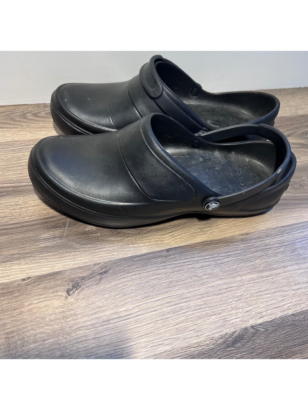 Crocs black clogs, women's size 10